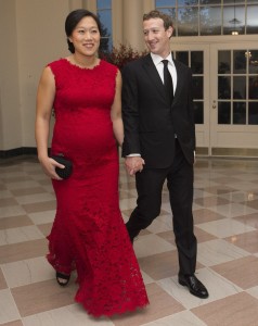 Mark Zuckerberg, Chairman and CEO of Facebook and his wife, Priscilla Chan, arrive for a State Dinner hosted by US President Barack Obama for Chinese President Xi Jinping at the White House in Washington, DC, September 25, 2015. AFP PHOTO / MOLLY RILEY (Photo credit should read MOLLY RILEY/AFP/Getty Images)