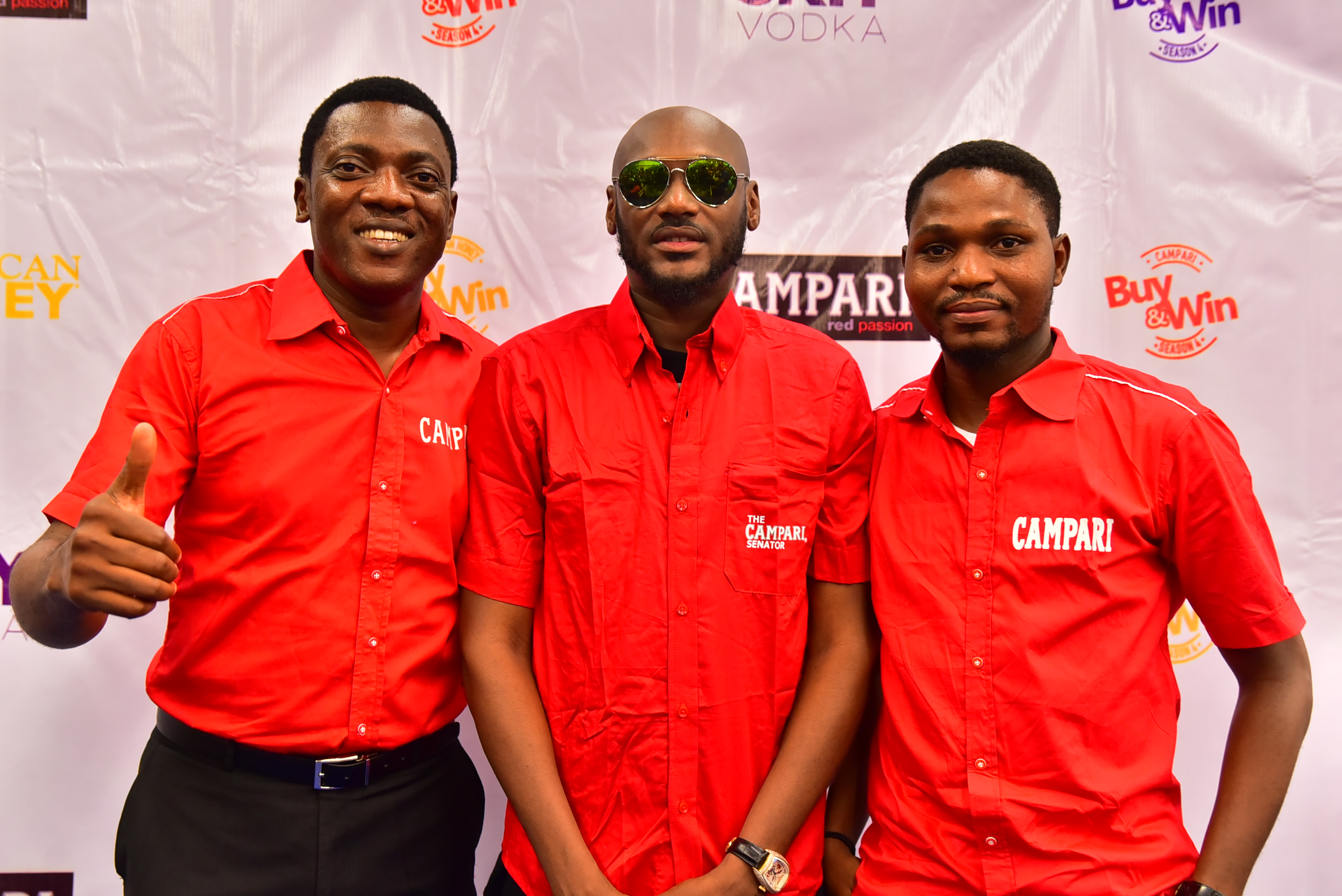 General Manager, Brian Munro Limited, Abayomi Ajao, Campari Brand Ambassador, 2baba Idibia and Brand Manager, Campari Nigeria, Rilwan Shofunde at the Buy N Win Raffle Draw which took place in Shoprite Ikeja on December 15, 2016