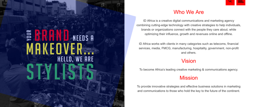 ID Africa website who we are page screenshot