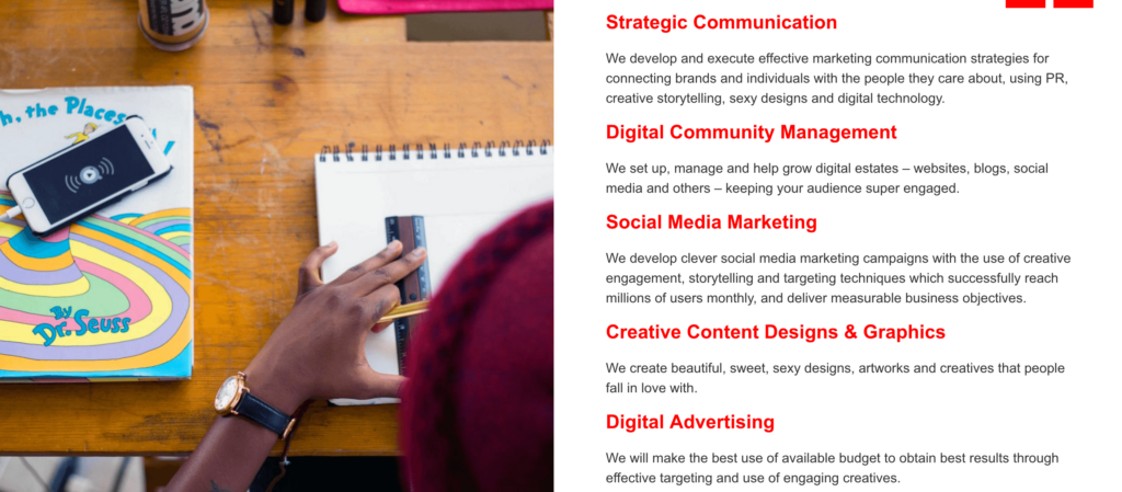 ID Africa website services page screenshot