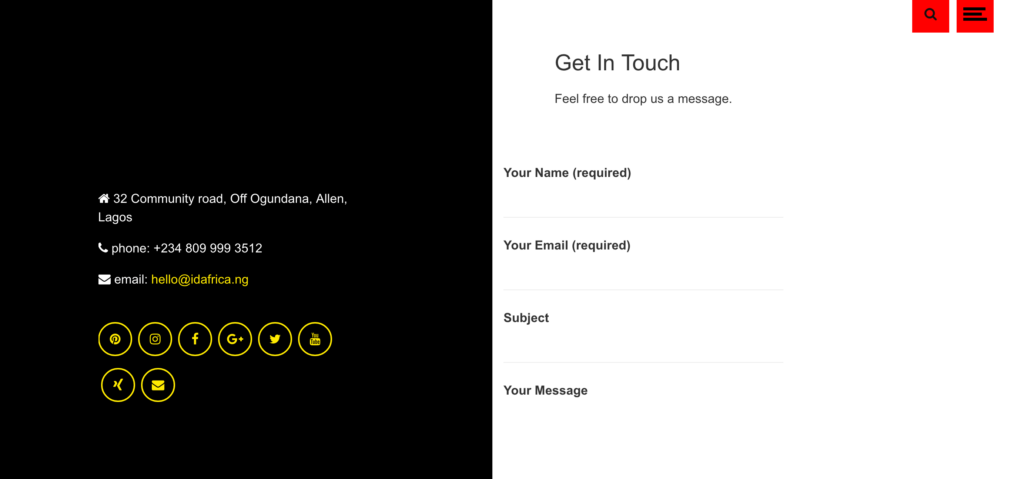 ID Africa website contact page screenshot
