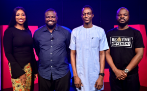Media personality and producer, Bolanle Olukanni; co-founder, Andela, Flutterwave, and Future Africa, Iyin Aboyeji; CEO, ID Africa, Femi Falodun; and founder, Temple Management Company, Idris Olorunnimbe during the eighth edition of the Nigerian Entertainment Conference (NECLive8) held in Lagos on Sunday, April 25, 2021.