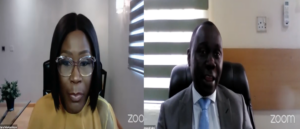 Entrepreneur, Tara Fela-Durotoye (L) and CEO of PML Advisory, Fajimi Abiola speaking at LSETF’s Business Sustainability Series