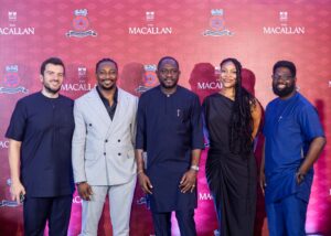 L-R Premium Spirit & HoReCa Director, Coca-Cola Hellenic, Ioannis Simos; The Macallan Brand Educator and Ambassador, Lagos, Daniel Atteh; Brand Manager, Edrington Portfolio, Nigeria, Hammed Adebiyi; Trade Marketing Specialist, Edrington Portfolio, Nigeria, Chidimma Onyekwere; and National On-Trade Manager, Nigeria Bottling Company, Ayokunle Enikanoselu, during the grand opening of The Macallan Lounge at Lagos Motor Boat Club, Ikoyi, Lagos, on Friday, June 14, 2024.