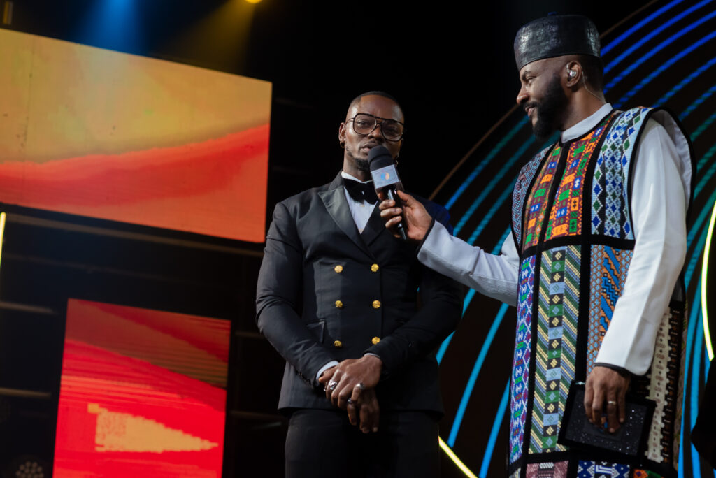 (L-R) Kellyrae, Winner of the BBNaija Season 9: No Loose Guard Edition and Ebuka-Obi Uchendu, the host of the show at the Finale of the show in Lagos today.