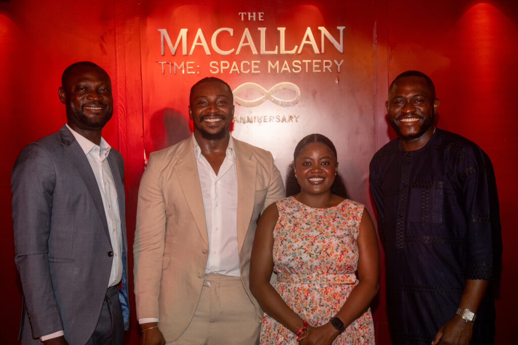 L-R The Macallan Brand Specialist, Rasak Makanjuola; The Macallan Brand Educator and Ambassador, Lagos, Daniel Atteh; Brand Manager, Edrington Portfolio, Nigeria, Idorenyin Emmanson; and Senior Brand Manager, Nigeria & West and Central Africa (WACA) Edrington Portfolio, Hammed Adebiyi during the launch of TIME: SPACE Mastery at Miliki on Friday, May 30, 2025.