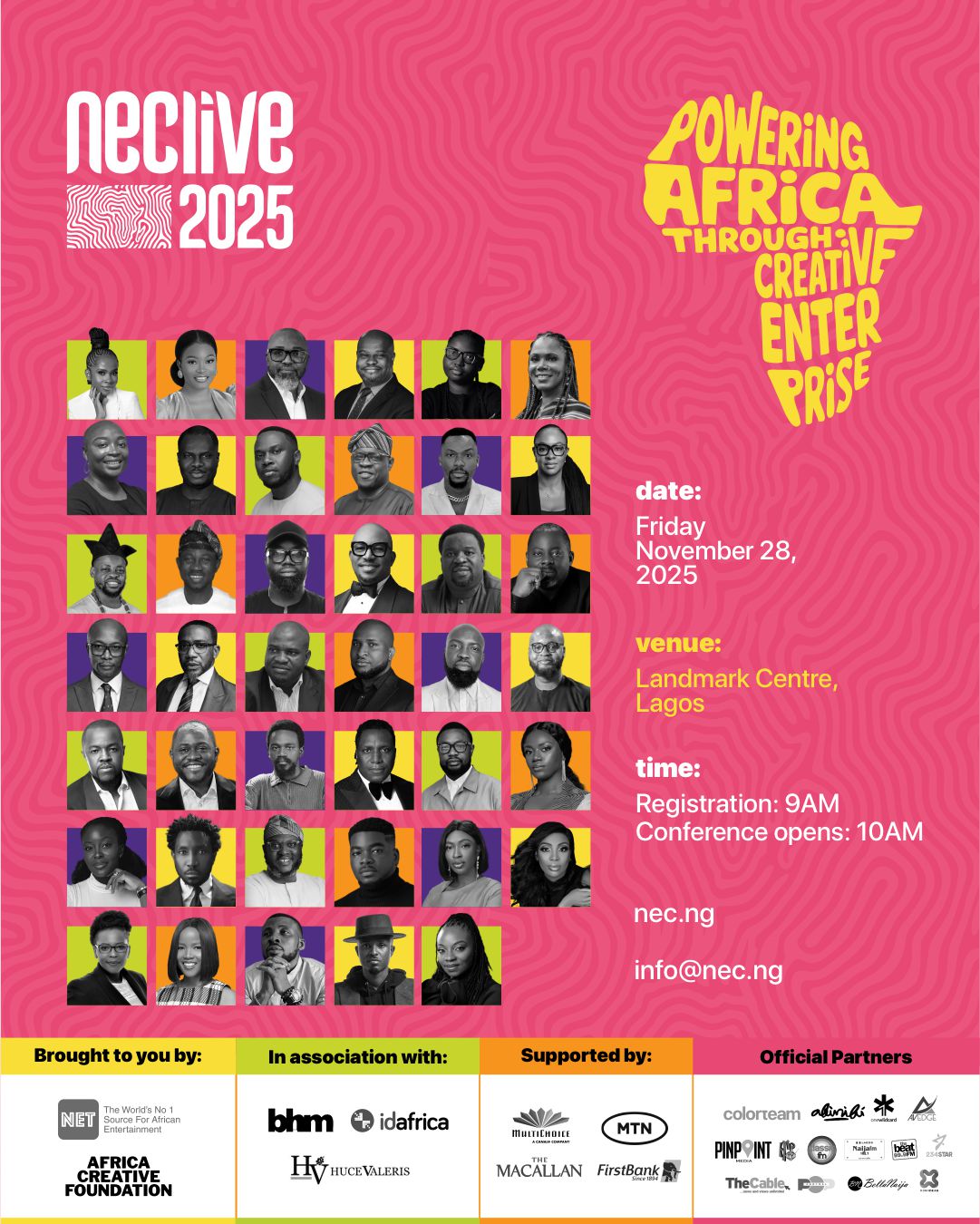 NECLive 2025 brings Africa’s top entertainers to Lagos on November 28, aiming to turn creativity into economic power